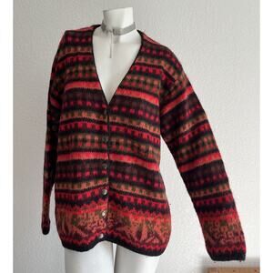 VTG 90s UNITED COLOURS OF BENETTON CARDIGAN MOHAIR WOOL ITALIAN Large Fair Isle